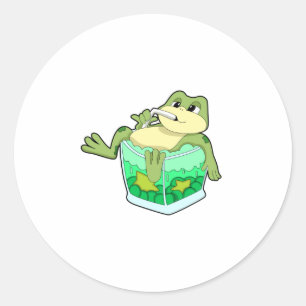 Frog with Glass of Juice Classic Round Sticker