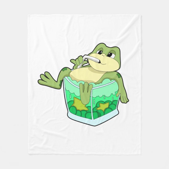 Frog with Glass of Juice Fleece Blanket (Front)