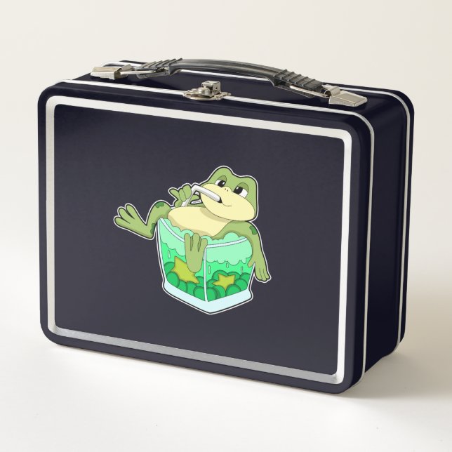 Frog with Glass of Juice Metal Lunch Box (Front)
