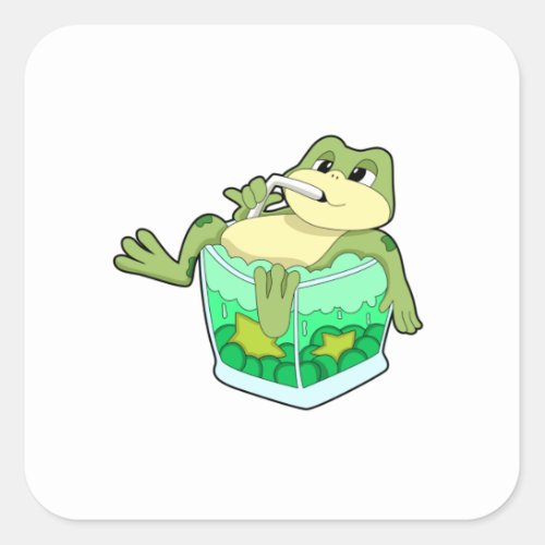 Frog with Glass of Juice Square Sticker