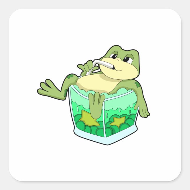 Frog with Glass of Juice Square Sticker (Front)