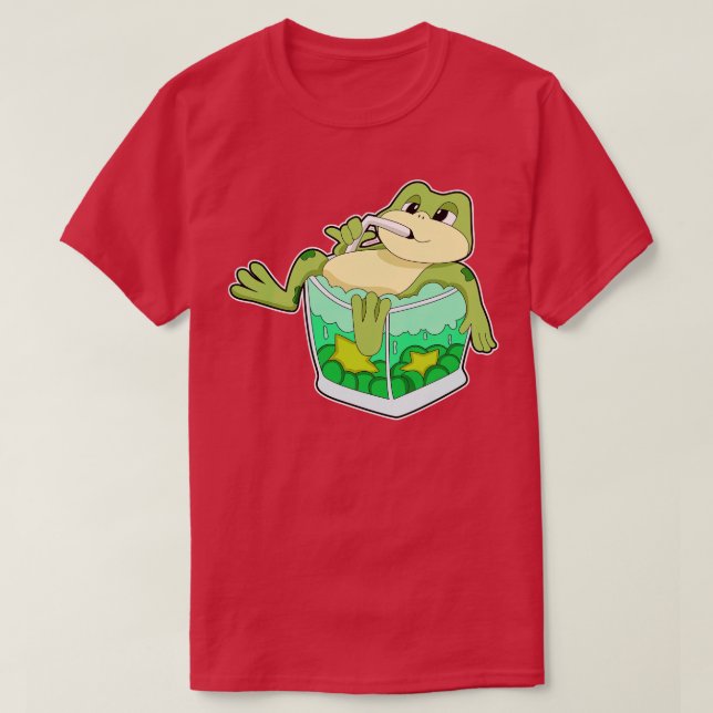 Frog With Glass Of Juice  T-Shirt (Design Front)