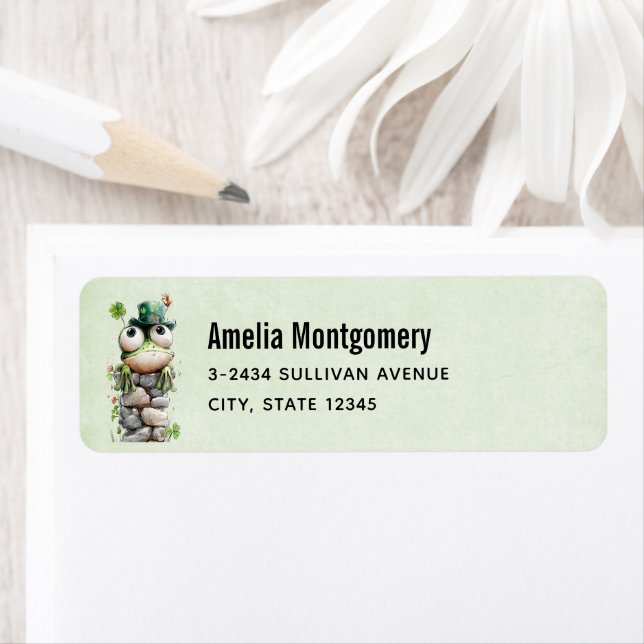 Frog with Green Hat and Shamrock Cute - Address Label (Insitu)