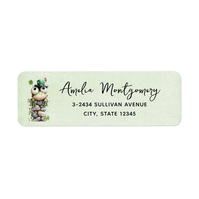 Frog with Green Hat and Shamrock Cute - Address Label (Front)