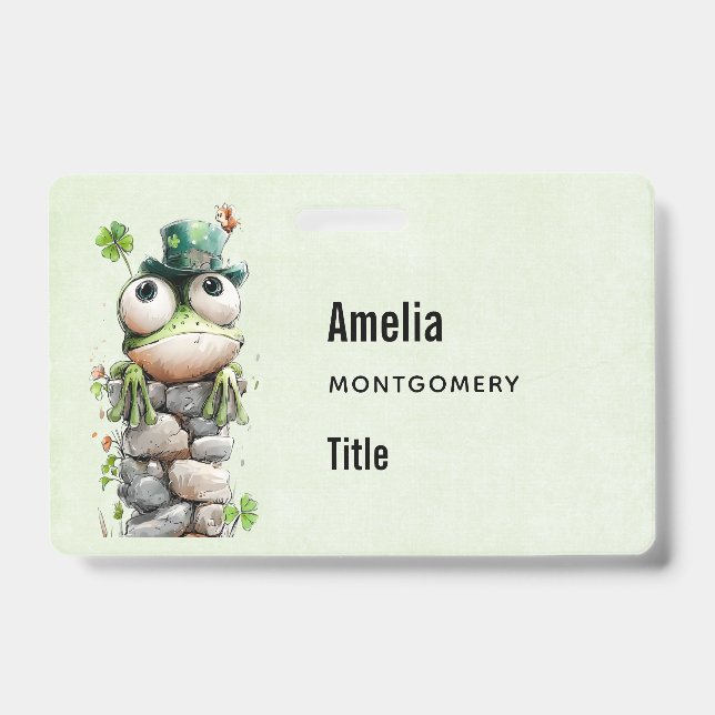 Frog with Green Hat and Shamrock Cute Badge (Front)