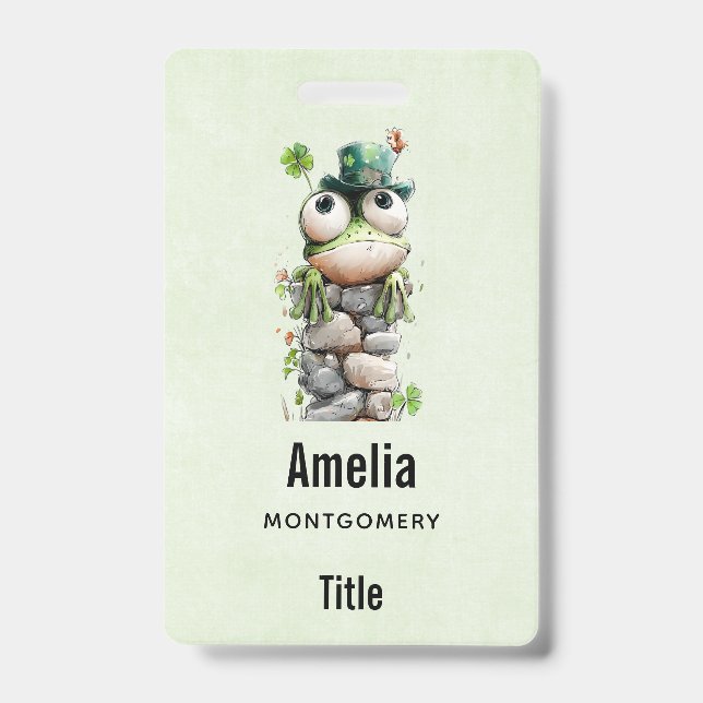 Frog with Green Hat and Shamrock Cute Badge (Front)