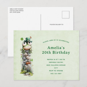 Frog with Green Hat and Shamrock Cute Birthday Invitation Postcard