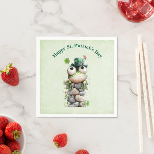 Frog with Green Hat and Shamrock Cute Birthday Napkins