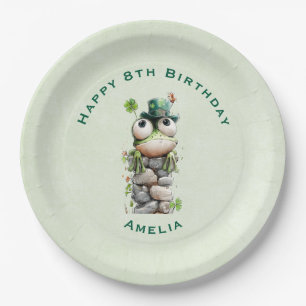 Frog with Green Hat and Shamrock Cute Birthday Paper Plates