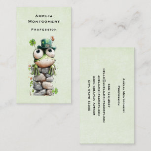 Frog with Green Hat and Shamrock Cute Business Card