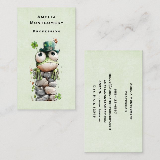 Frog with Green Hat and Shamrock Cute Business Card (Front/Back)