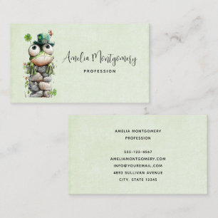 Frog with Green Hat and Shamrock Cute Business Card
