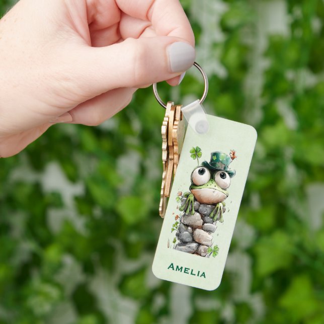  Frog with Green Hat and Shamrock Cute Keychain (Hand)