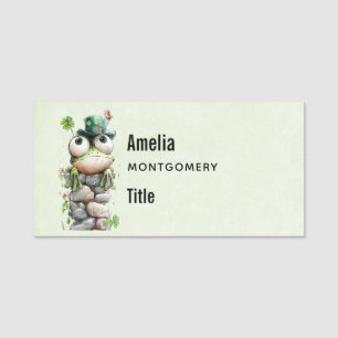 Frog with Green Hat and Shamrock Cute Name Tag