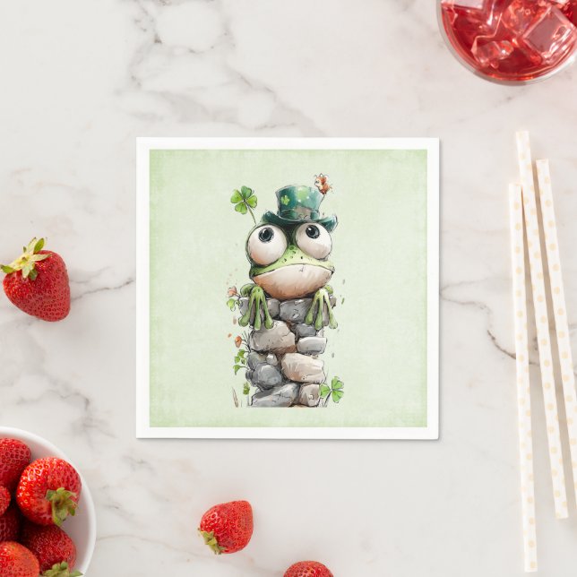 Frog with Green Hat and Shamrock Cute Napkins (Insitu)