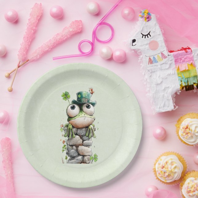 Frog with Green Hat and Shamrock Cute Paper Plates (Party)