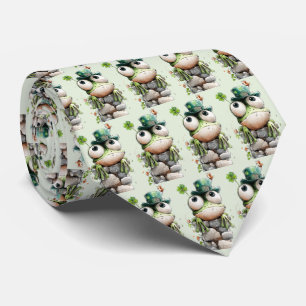 Frog with Green Hat and Shamrock Cute Pattern Neck Tie