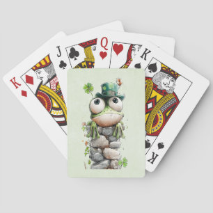 Frog with Green Hat and Shamrock Cute Poker Cards