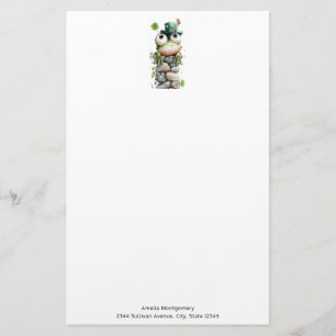 Frog with Green Hat and Shamrock Cute Stationery
