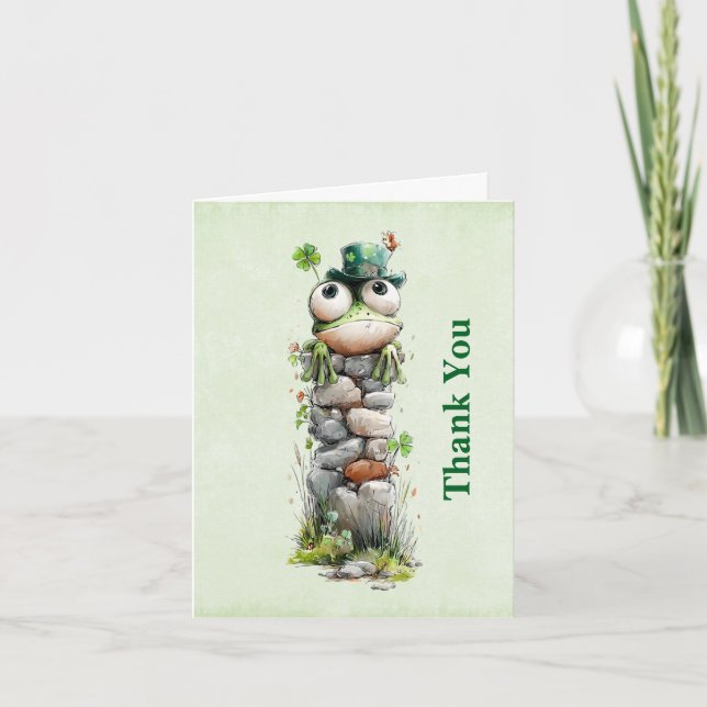 Frog with Green Hat and Shamrock Cute Thank You Card (Front)