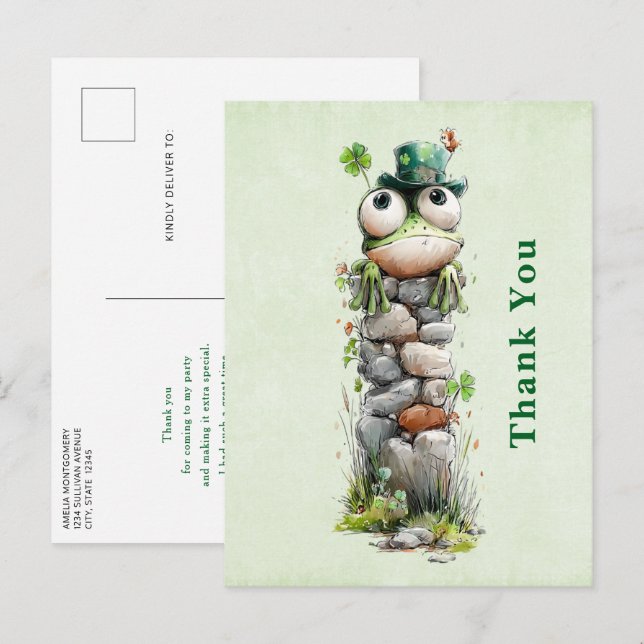Frog with Green Hat and Shamrock Cute Thank You Postcard (Front/Back)