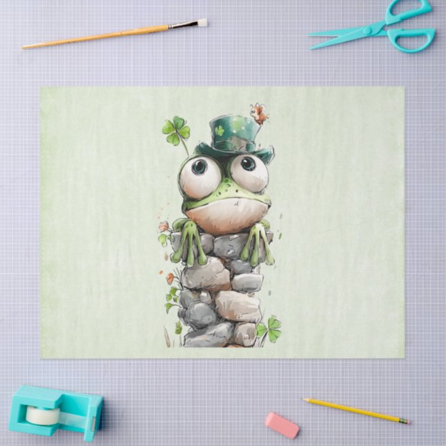 Frog with Green Hat and Shamrock Cute Tissue Paper (Craft)