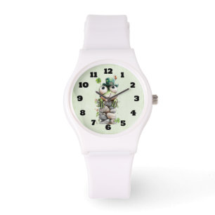 Frog with Green Hat and Shamrock Cute Watch