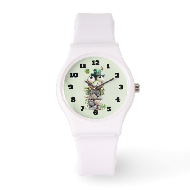 Frog with Green Hat and Shamrock Cute Watch (Front)