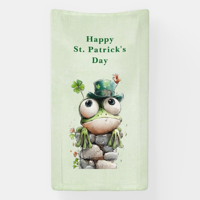 Frog with Green Hat and Shamrock St. Patrick's Day Banner (Vertical)