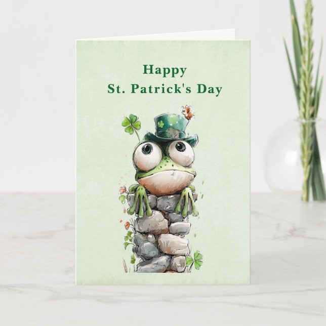Frog with Green Hat and Shamrock St. Patrick's Day Holiday Card (Front)
