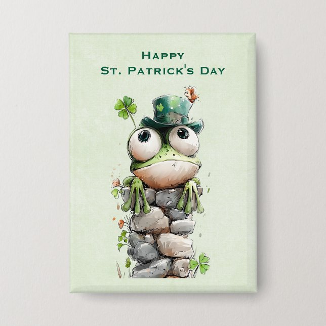 Frog with Green Hat Cute St. Patrick's Day Button (Front)