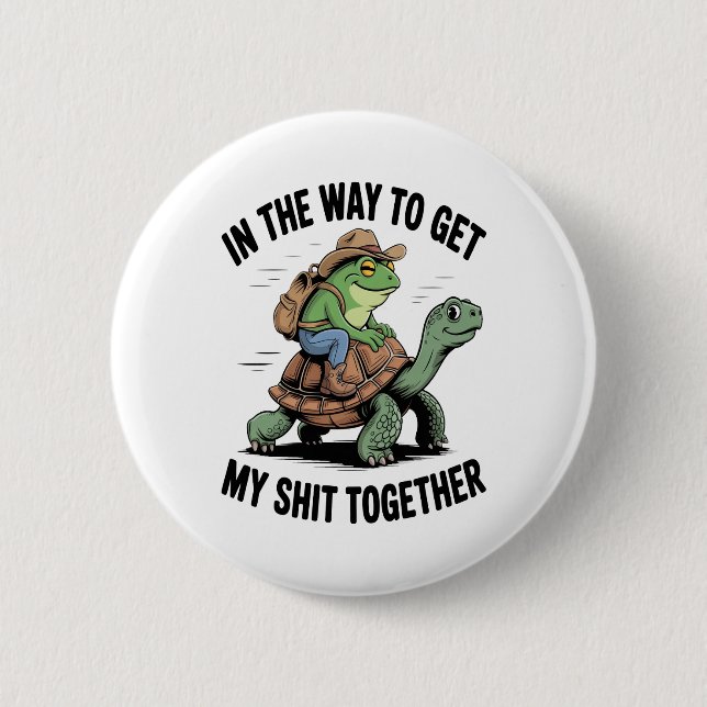Frog with Hat Riding Turtle Button (Front)