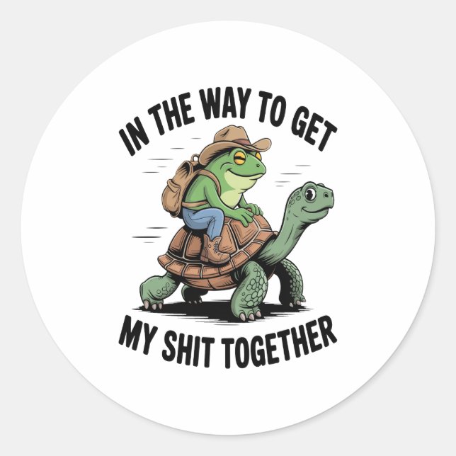 Frog with Hat Riding Turtle Classic Round Sticker (Front)