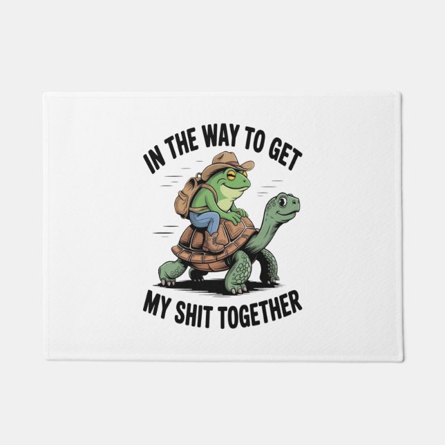 Frog with Hat Riding Turtle Doormat (Front)
