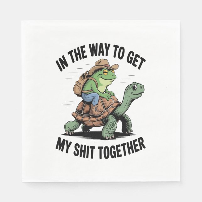 Frog with Hat Riding Turtle Napkins (Front)