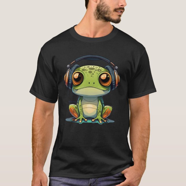 frog with headphones music cute frogs for kids T-Shirt (Front)