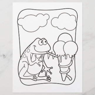 Frog with Icecream Coloring Book Page