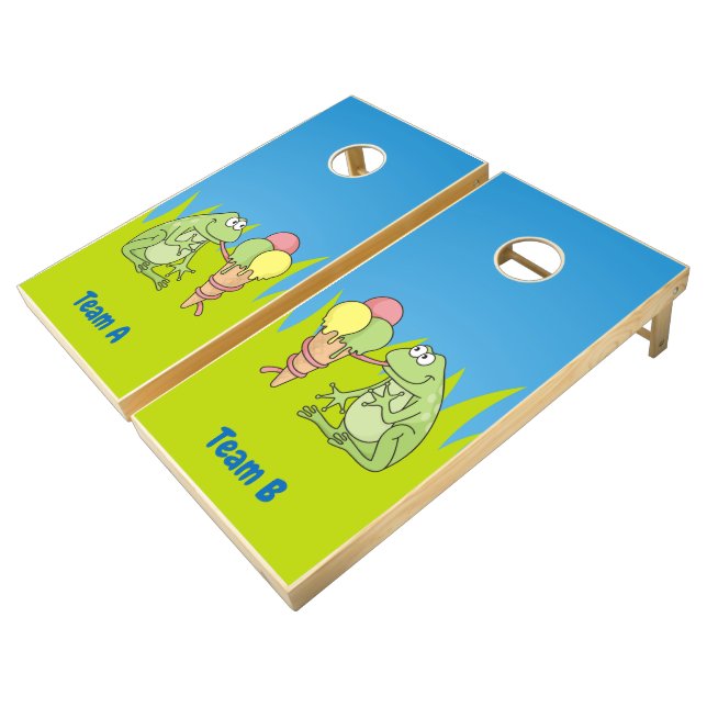 Frog with Icecream Cornhole Set (Angled)