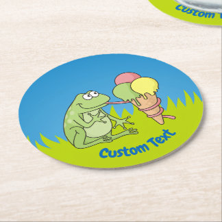 Frog with Icecream Round Paper Coaster