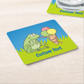 Frog with Icecream Square Paper Coaster