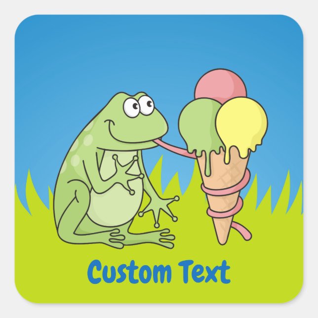 Frog with Icecream Square Sticker (Front)