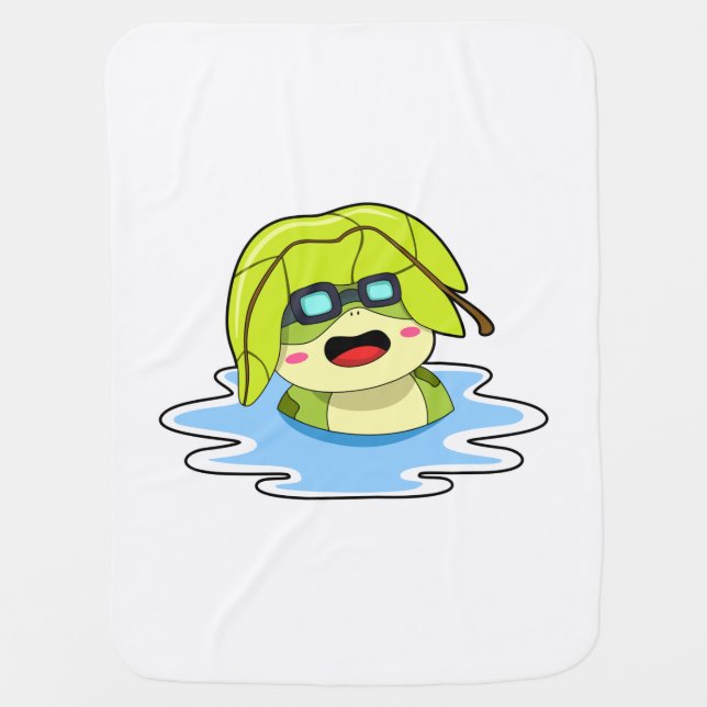Frog with Leaf at Swimming Baby Blanket (Front)