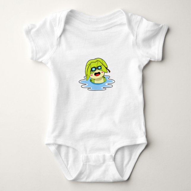 Frog with Leaf at Swimming Baby Bodysuit (Front)