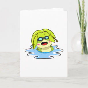 Frog with Leaf at Swimming Card