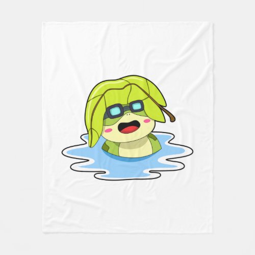 Frog with Leaf at Swimming Fleece Blanket