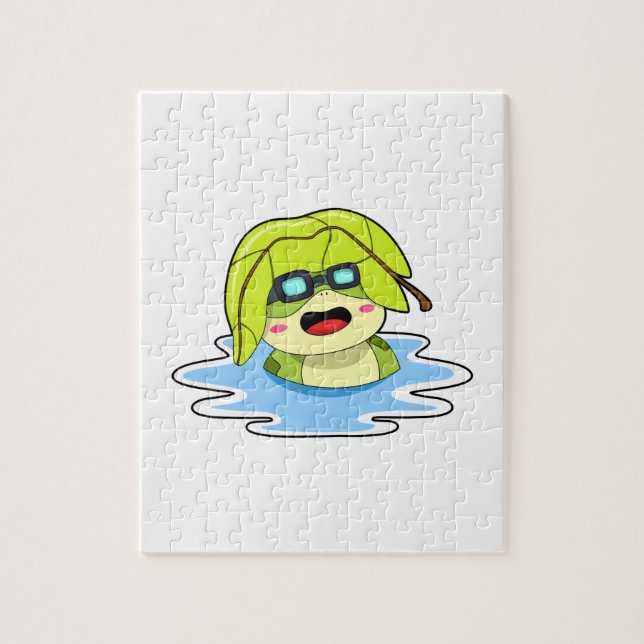 Frog with Leaf at Swimming Jigsaw Puzzle (Vertical)