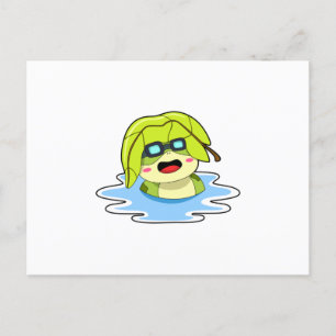 Frog with Leaf at Swimming Postcard