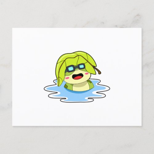 Frog with Leaf at Swimming Postcard