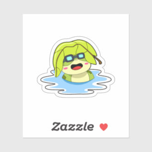 Frog with Leaf at Swimming Sticker