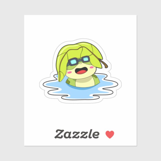 Frog with Leaf at Swimming Sticker (Sheet)